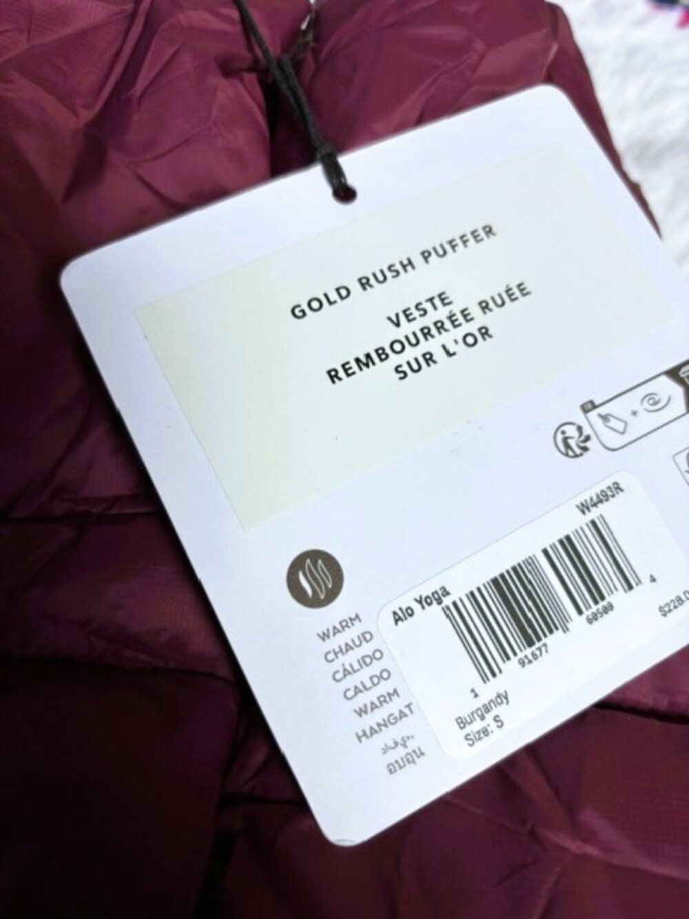 ALO Yoga Gold Rush Puffer Jacket Burgundy Size Small NWT - Picture 10 of 11
